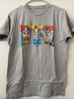 DC Gray Short Sleeve Tee with Wonder Woman, Superman & Batman Chest Graphic